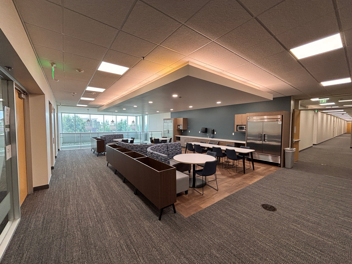 Commercial casework and corporate lounge millwork installed at the Oklahoma Blood Institute.